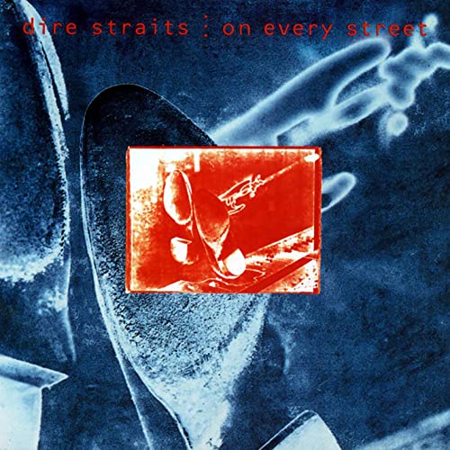 Dire Straits "On Every Street" vinyl album cover, red and blue tones.