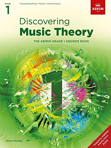 Front cover of Discovering Music Theory Grade 1 Answer Book with green abstract design.