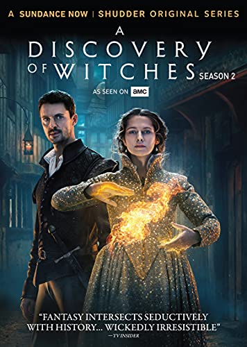 DVD cover for "Discovery of Witches" Season 2, featuring two actors and magic.