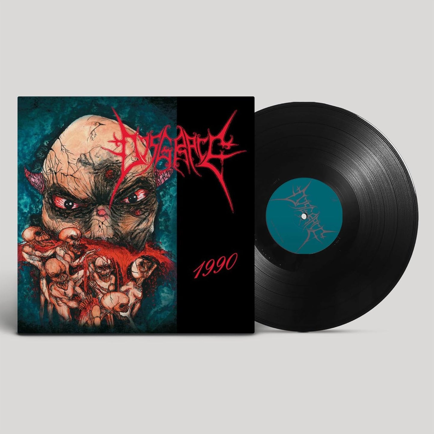 Vinyl record of “Disgrace” from 1990, black cover with possible text.
