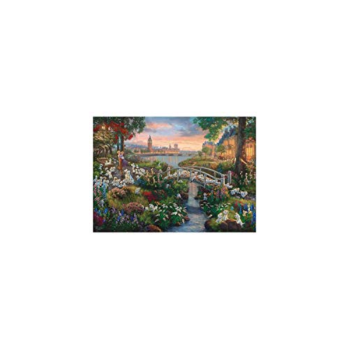 Dalmatians in a colorful, illuminated garden landscape with a distant city.