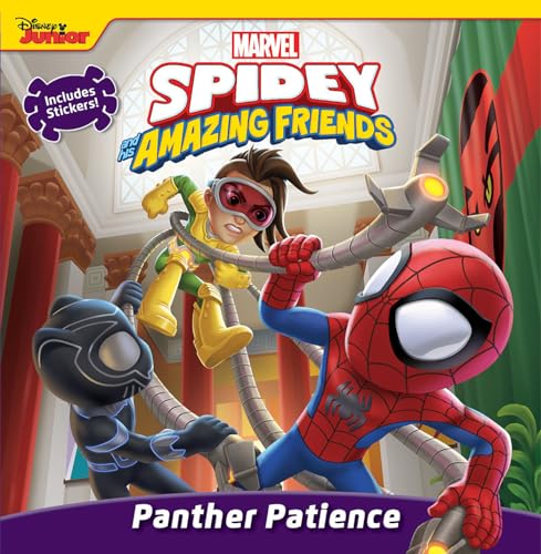 Spidey, Ghost-Spider, and Black Panther in action, with stickers included.