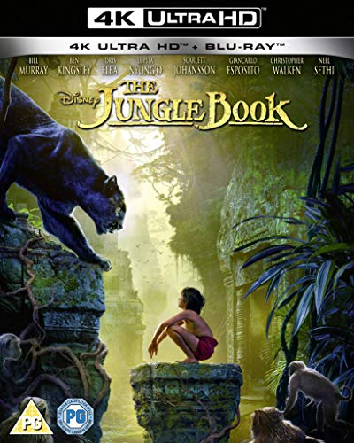 Jungle Book Blu-ray cover with Mowgli, Bagheera, and jungle ruins.