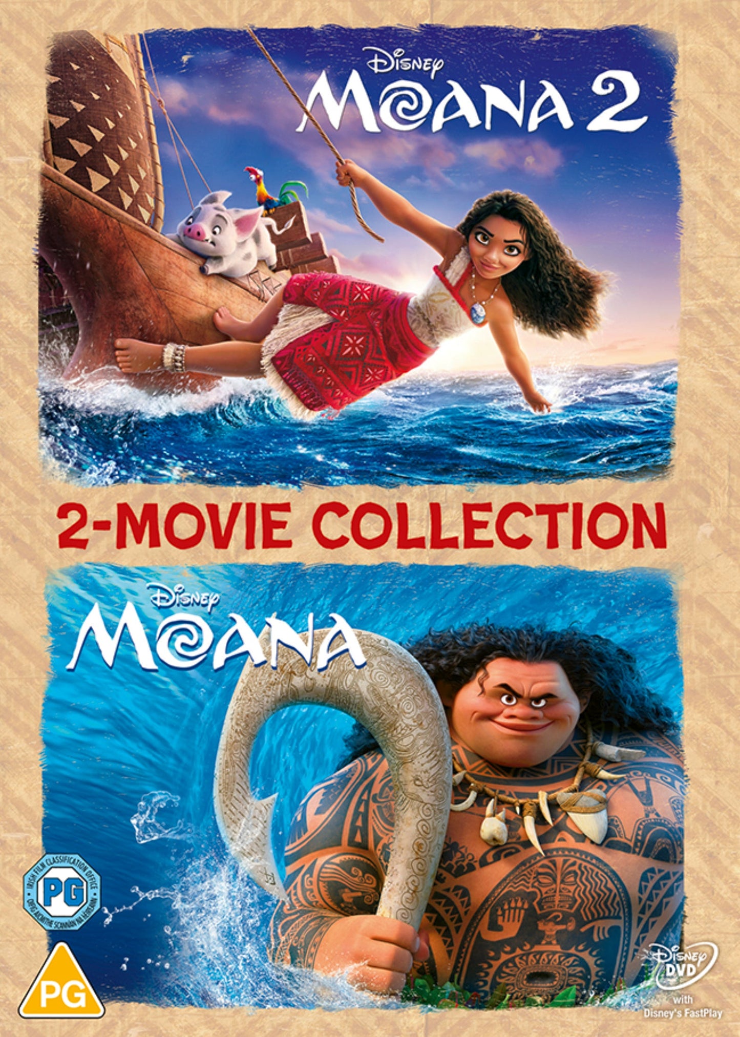 Moana and Maui on DVD cover for the 2-movie collection.