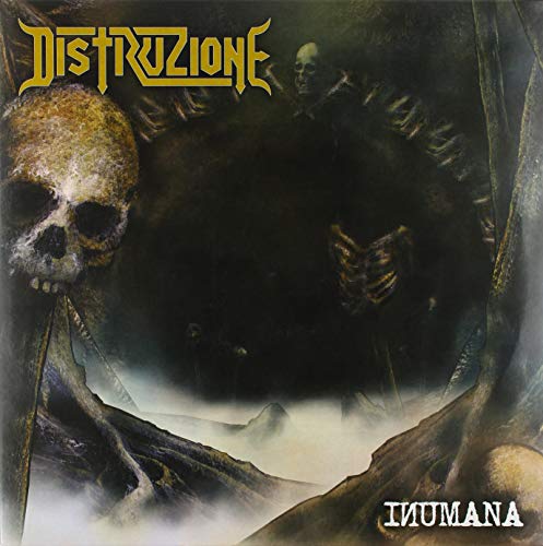 Dark album cover with skulls, bones, and fog in a cavern setting.