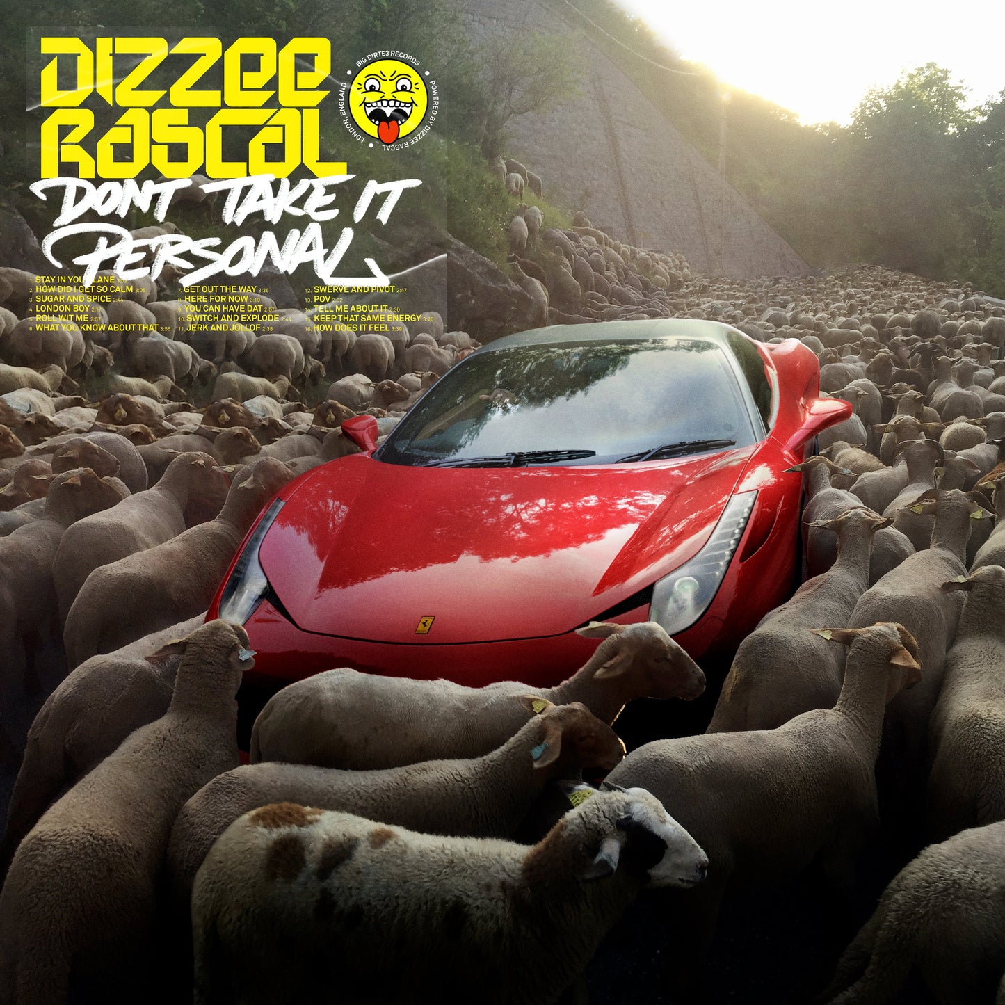 CD cover for Dizzee Rascal’s “Don’t Take It Personal,” featuring a yellow car.