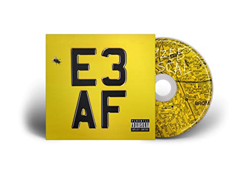 Yellow CD case with bold black "E3 AF" text and a patterned disc.