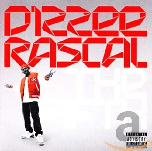 Album cover for Dizzee Rascal’s “The Fifth” featuring the artist in red and white.