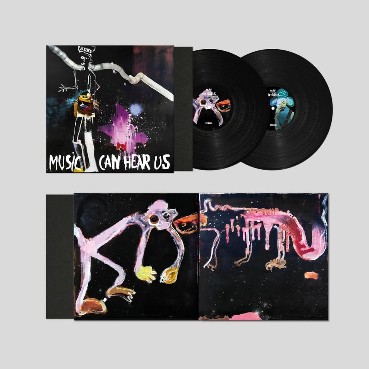 Dj Koze vinyl record with abstract painted cover art and two records.