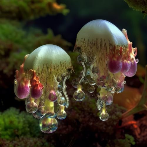 Vinyl record cover featuring abstract, bioluminescent jellyfish-like forms.