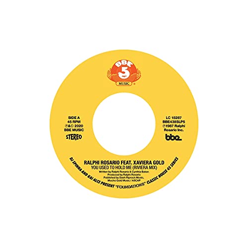 Yellow vinyl record label with black text, featuring Ralphi Rosario and Xaviera Gold.