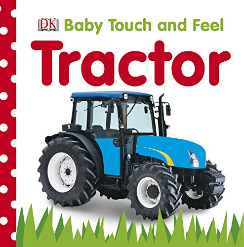 Board book cover featuring a blue and black tractor in a field.