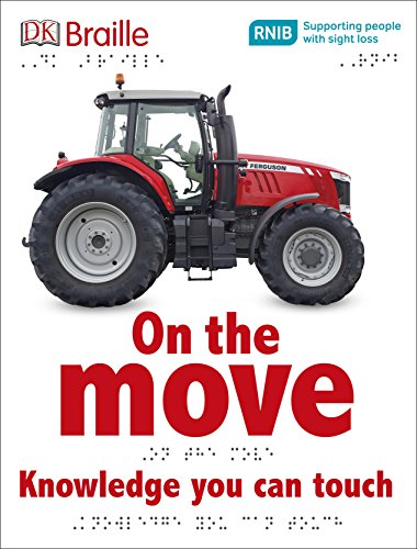 Red tractor on a white cover with braille and large text.