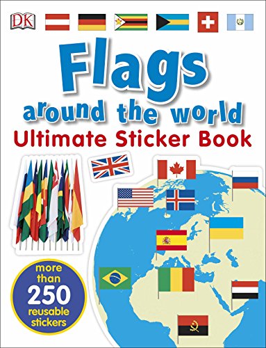 Book cover displaying world flags and reusable stickers on a map.