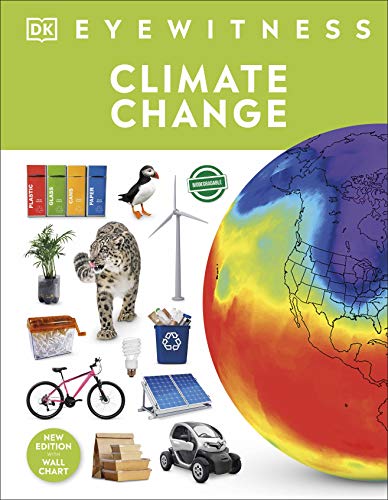 Book cover titled Climate Change featuring a heat map of Earth and environmental icons.