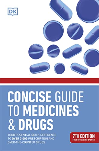Book cover: "Concise Guide to Medicines & Drugs," 7th edition, with pills.