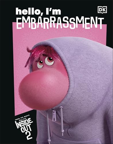 Pink, hooded character “Embarrassment” from Disney’s *Inside Out 2* shown close-up.