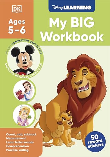 Disney workbook cover for ages 5-6 featuring Mickey, Simba, and friends.