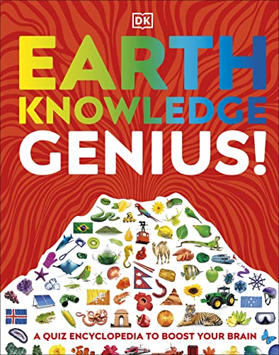 Book cover: "Earth Knowledge Genius!" with colorful illustrations and flags.