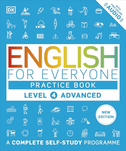 “English for Everyone” practice book, level 4 advanced, with icons.