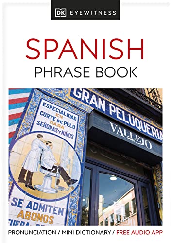 Eyewitness Travel Spanish Phrase Book cover with a Spanish barbershop tile image.