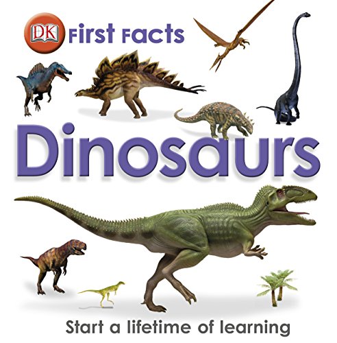 Book cover titled First Facts Dinosaurs featuring various dinosaur illustrations against a white background.