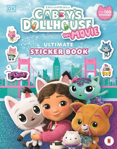 Gabby’s Dollhouse sticker book cover featuring Gabby, Pandy Paws, and Catrat.