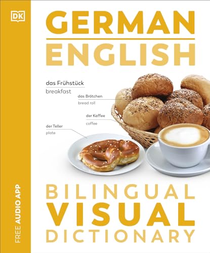 “German English Bilingual Visual Dictionary” cover with breakfast foods pictured.