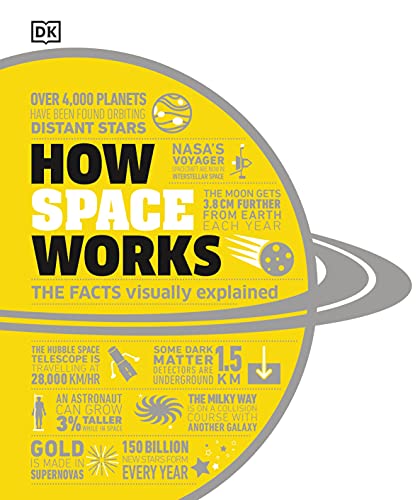 Book cover: "How Space Works" with planets, stars, and facts.