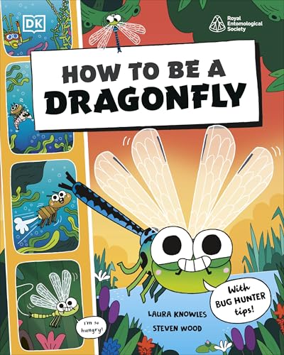 Book cover: cartoon dragonfly with large wings, illustrated nature scenes.