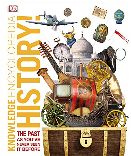 History encyclopedia cover with diverse historical objects and the Taj Mahal.