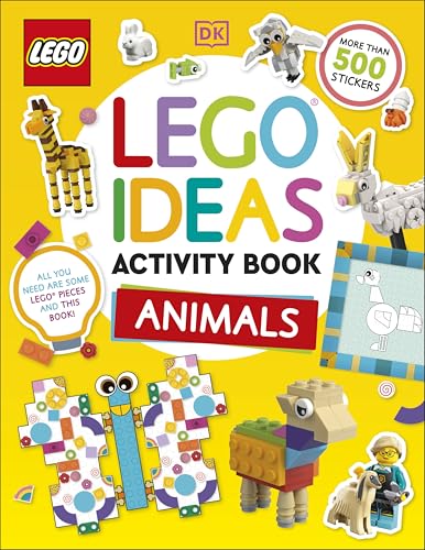 LEGO Ideas activity book featuring colorful animal builds and stickers.