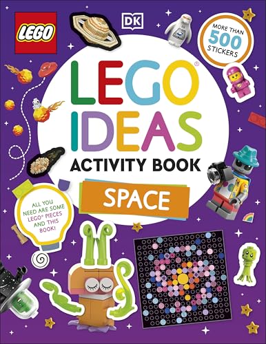 LEGO Ideas Space activity book cover with colorful illustrations and stickers.