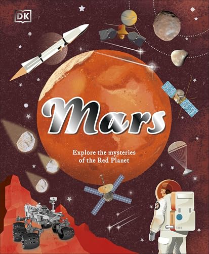 Book cover depicting Mars, spacecraft, rovers, and an astronaut.
