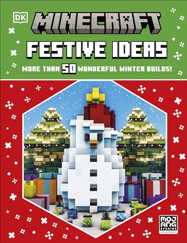 Minecraft book cover featuring a snowman and decorated trees built from blocks.