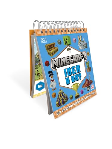Spiral-bound Minecraft idea book with colorful pixelated game elements.