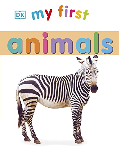 Book cover titled My First Animals featuring a photograph of a zebra.