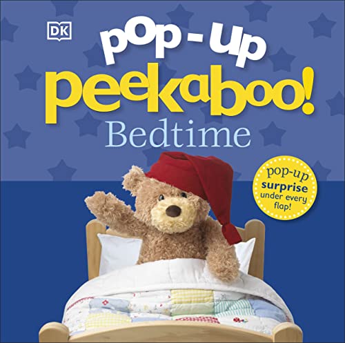 Pop-Up Peekaboo! Bedtime" book cover with a teddy bear in bed.