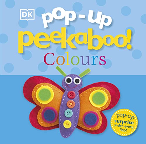 Book cover with a red and purple butterfly and “Pop-Up Peekaboo! Colours” title.