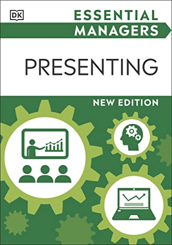 Book cover for "Presenting" with icons of people, gears, and a laptop.