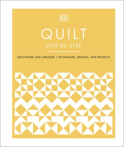 Book cover for "Quilt Step by Step" with a yellow and white quilt pattern.