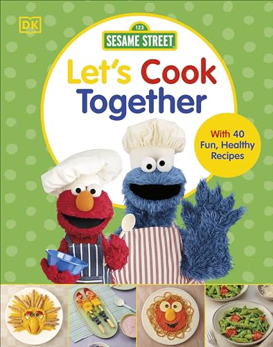 Sesame Street cookbook cover featuring Elmo and Cookie Monster with food images.