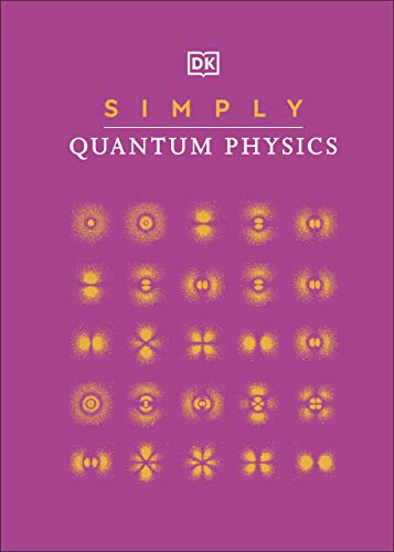Book cover for "Simply Quantum Physics" with abstract yellow diagrams.