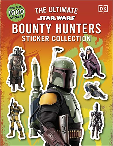 Star Wars bounty hunter sticker collection featuring Boba Fett and others.
