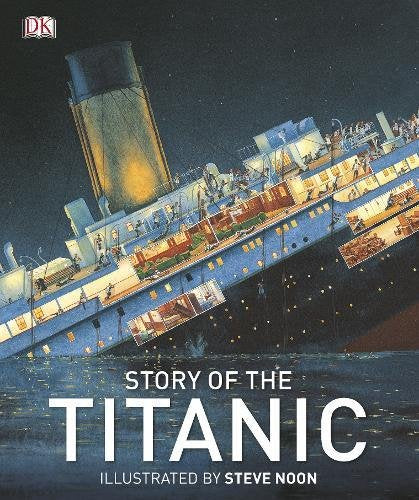 Book cover showing an illustrated sinking Titanic ship at night with white text overlay.