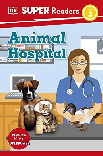 Book cover: vet with dog, cat, and duck in animal hospital.