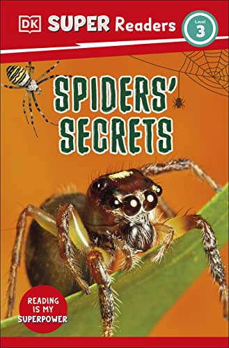 Book cover featuring a jumping spider and a spiderweb, level 3 reader.