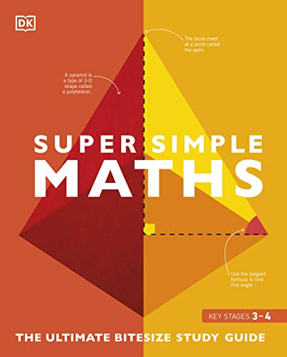 The image depicts the cover of a maths study guide. Alt text: Maths study guide cover with geometric shapes and white text on orange background.