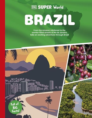 Book cover: "DK Super World Brazil" featuring landscapes and cityscapes.