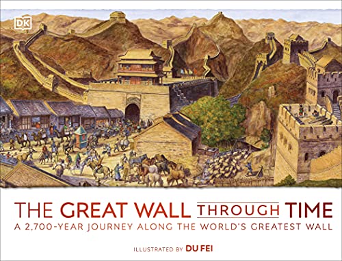 Historical illustration of the Great Wall with buildings and people.